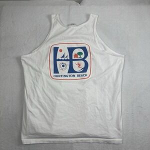 Jack's Surfboards Hunting Beach White Sleeveless Tank Top Graphic Shirt Men's 2X